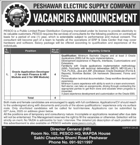 Electric supply peshawar jobs