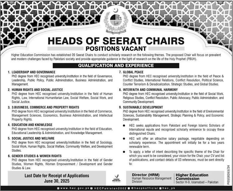 Heads of Seerat Chairs Higher Education Commission, Pakistan
