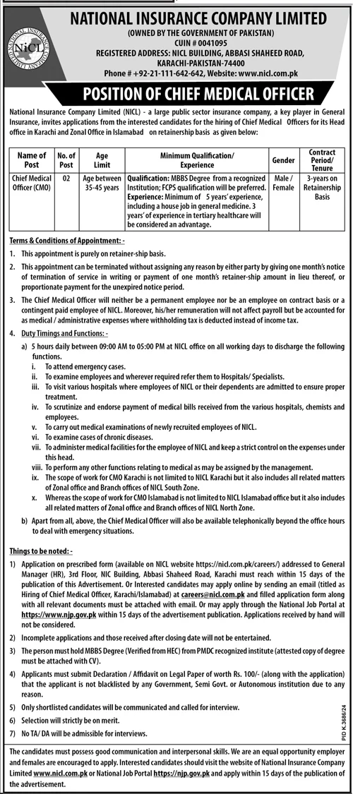 Jobs Chief Medical Officer National Insurance Company Limited