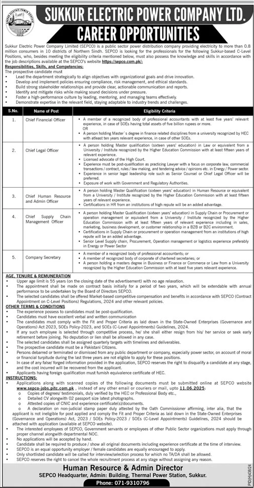 SUKKUR ELECTRIC POWER COMPANY LTD Apply 2025