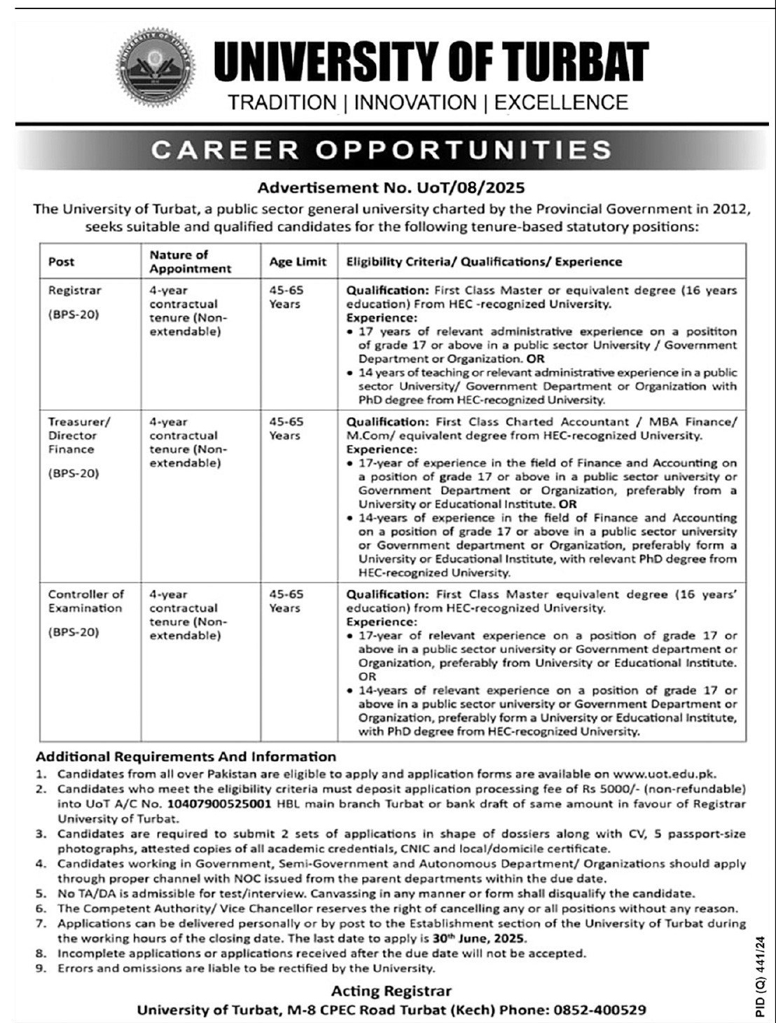 UNIVERSITY OF TURBAT Jobs Apply 2025