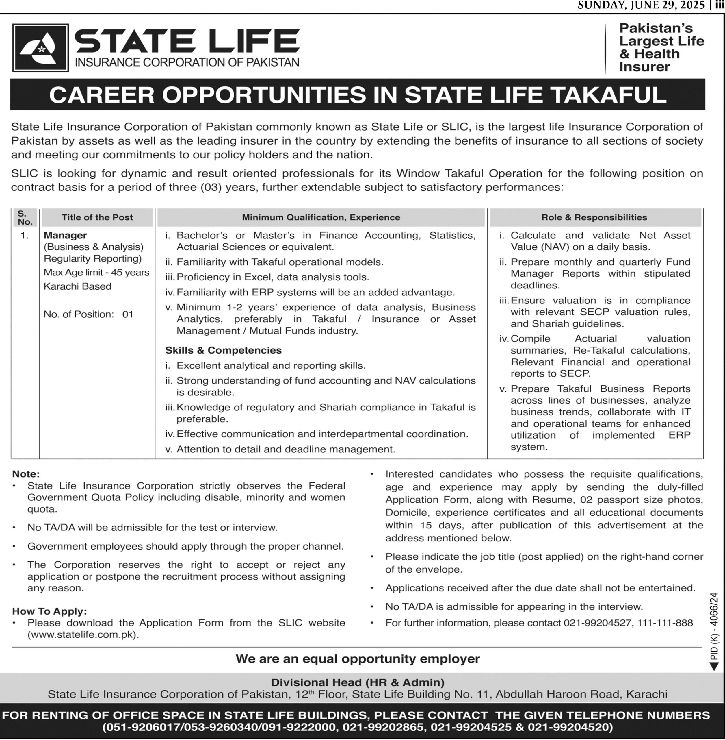 CAREER OPPORTUNITIES IN STATE LIFE TAKAFUL