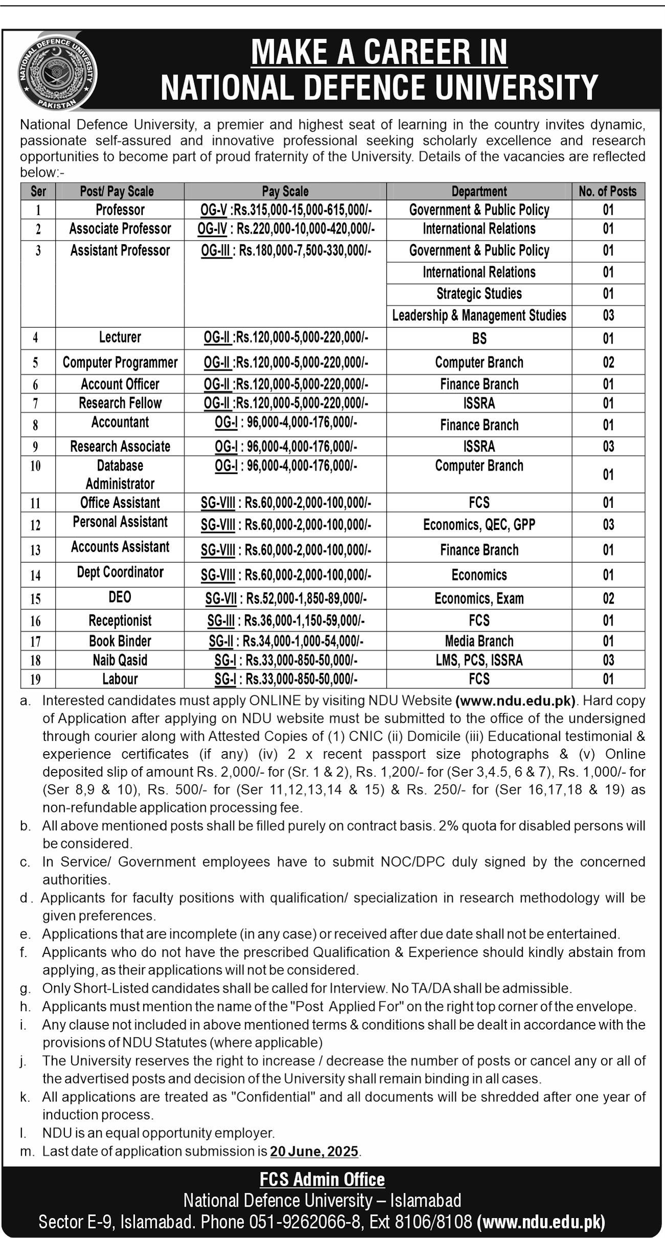 Career Opportunities at National Defence University Islamabad