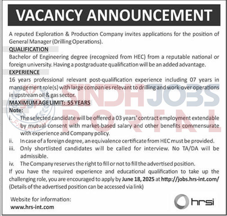 Career Opportunity General Manager (Drilling Operations)