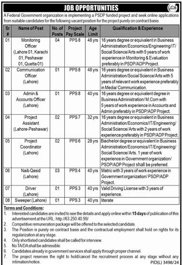Federal Government Contractual Jobs 2025 Lahore, Karachi, Peshawar, Quetta