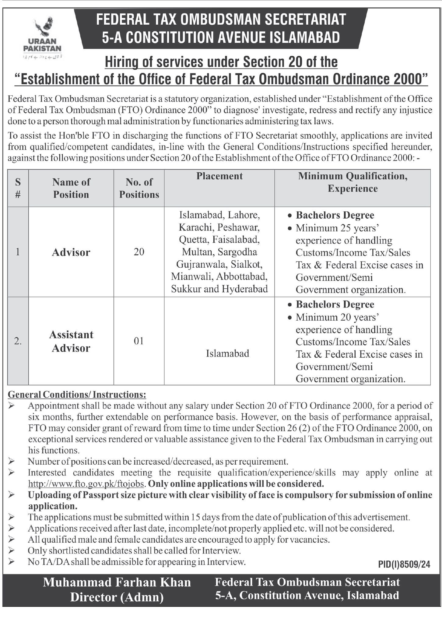 Federal Tax Ombudsman Advisor & Assistant Advisor Jobs