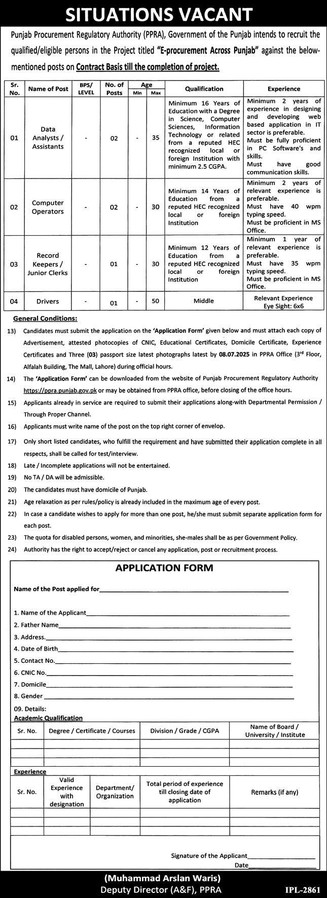 Government of Punjab Jobs PPRA Project-Based Vacancies