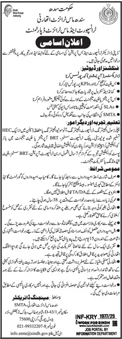 Government of Sindh Jobs Transport & Mass Transit Department 2025