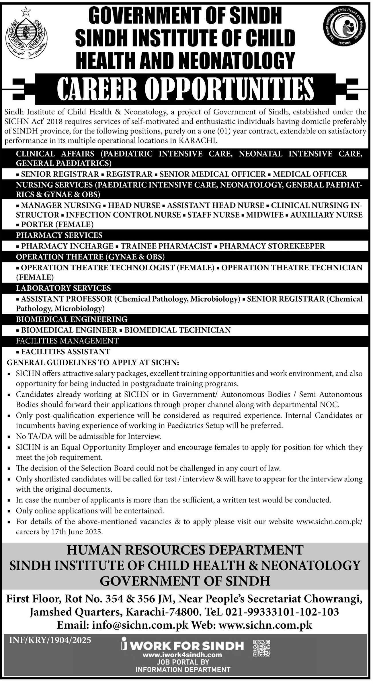Government of Sindh Sindh Institute of Child Health & Neonatology Jobs 2025