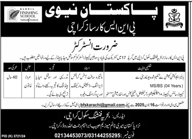 Instructor Positions at Pakistan Navy PNS Karsaz Karachi