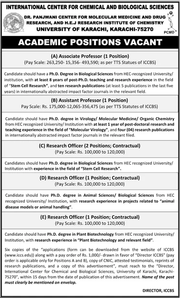 Job Opportunities at the International Center for Chemical and Biological Sciences University of Karachi