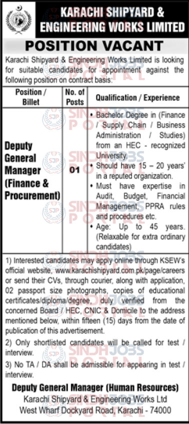 Job Opportunity at Karachi Shipyard & Engineering Works Limited