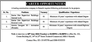 Jobs Leading Construction Company in Karachi June 2025