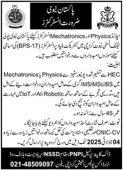 Pakistan Navy Instructors Required Physics and Mechatronics Jobs