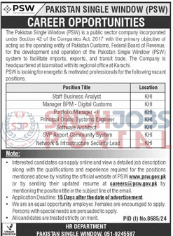 Pakistan Single Window Career Opportunities Multiple Positions in Karachi