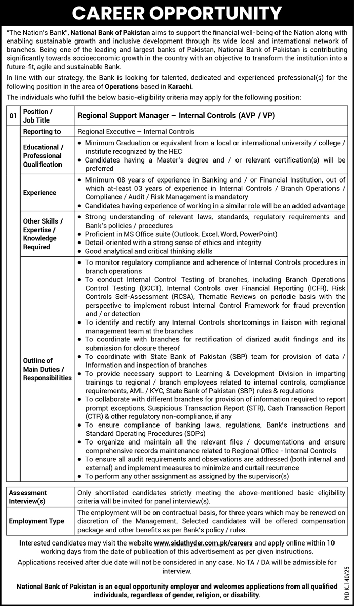 Career Opportunity at National Bank of Pakistan Karachi