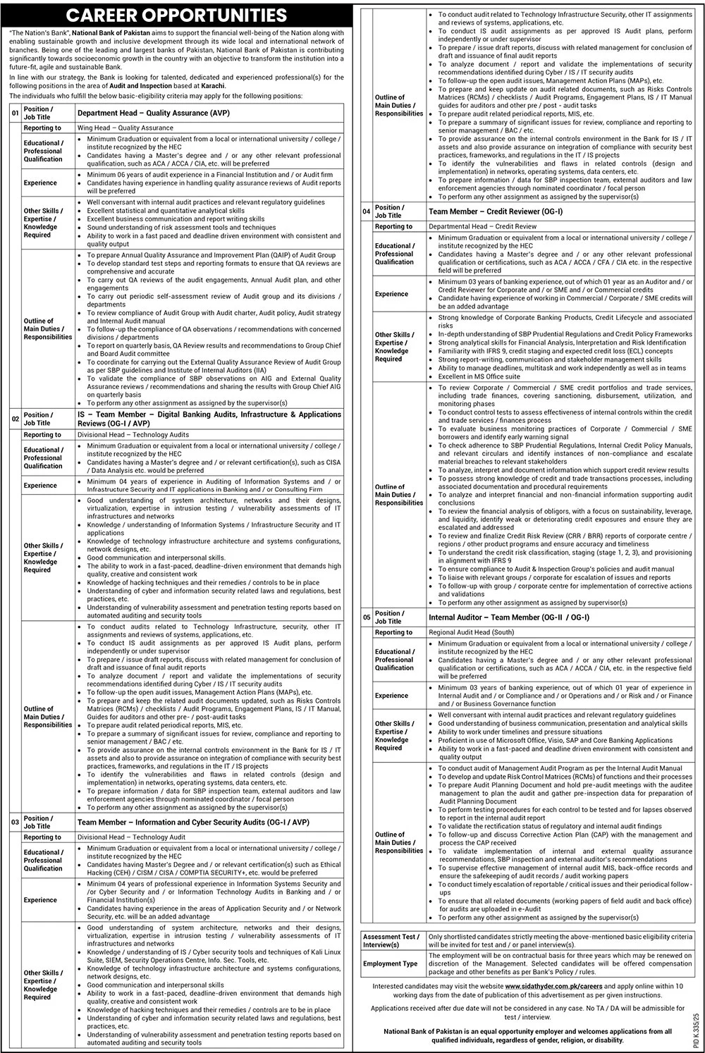 National Bank of Pakistan Jobs – Audit & Cybersecurity Jobs