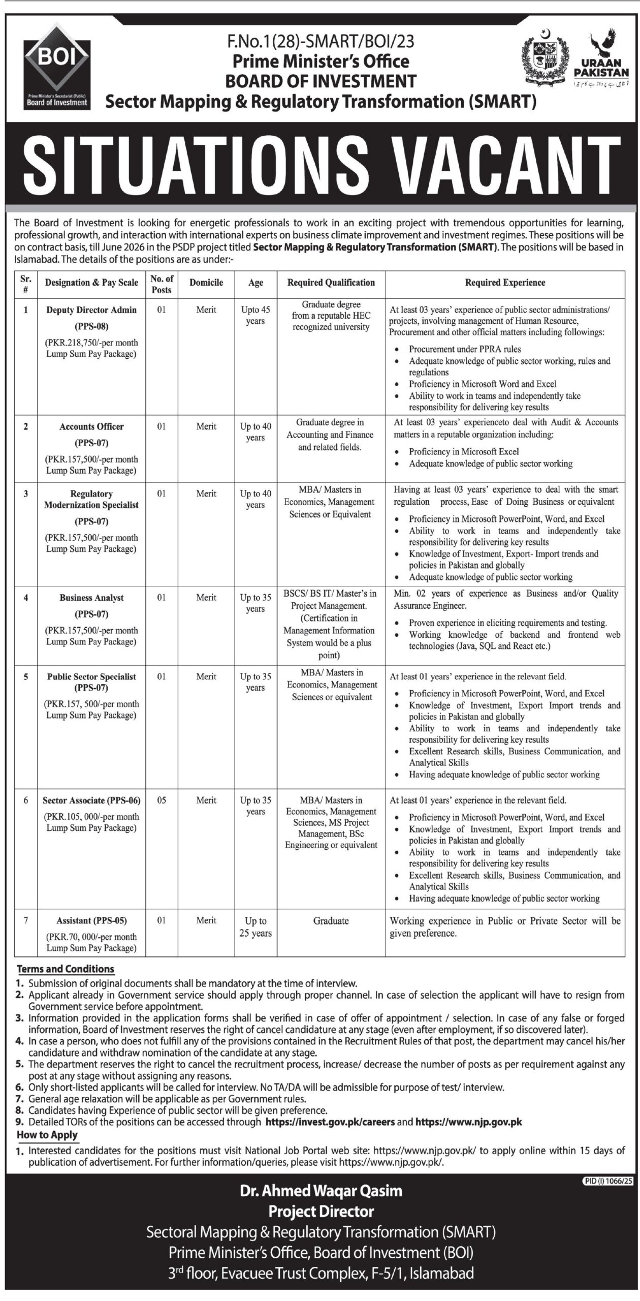 Board of Investment SMART Project Jobs 2025 – Apply Online via NJP