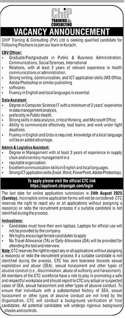 CHIP Training & Consulting Jobs Karachi 2025